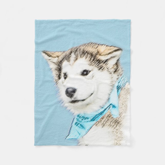 Manta Polar Pintura siberiana Husky de pipa - Arte original de (Anverso)