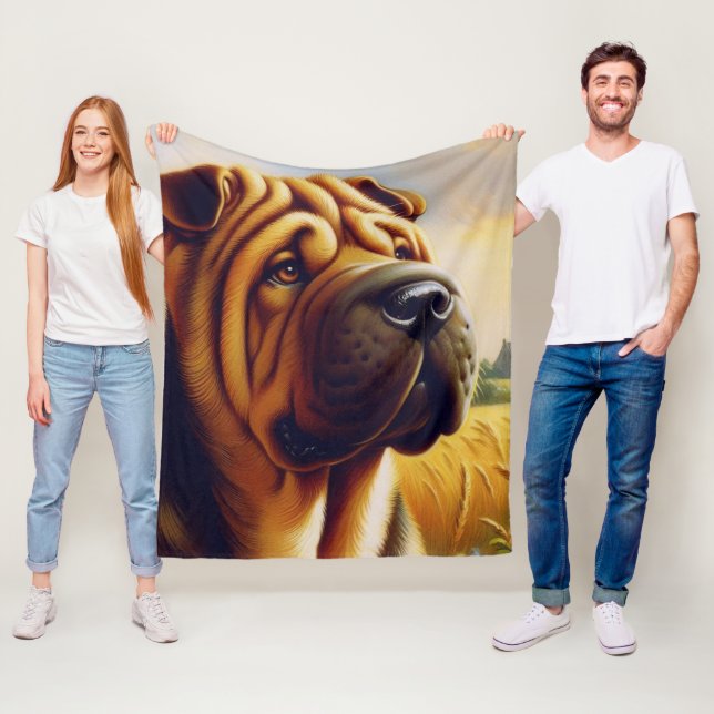 Manta Polar Pintura vintage de Shar-Pei (In situ)
