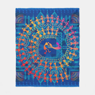 Manta Polar Pintura warli - dibujo a mano tradicional del anci