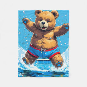 Manta Polar Piscina Vintage de Verano del Oso Salvaje 