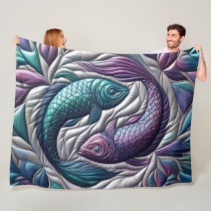 Manta Polar Piscis Pez Acolchado Purpura Azul Gris