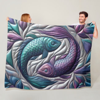 Manta Polar Piscis Pez Acolchado Purpura Azul Gris
