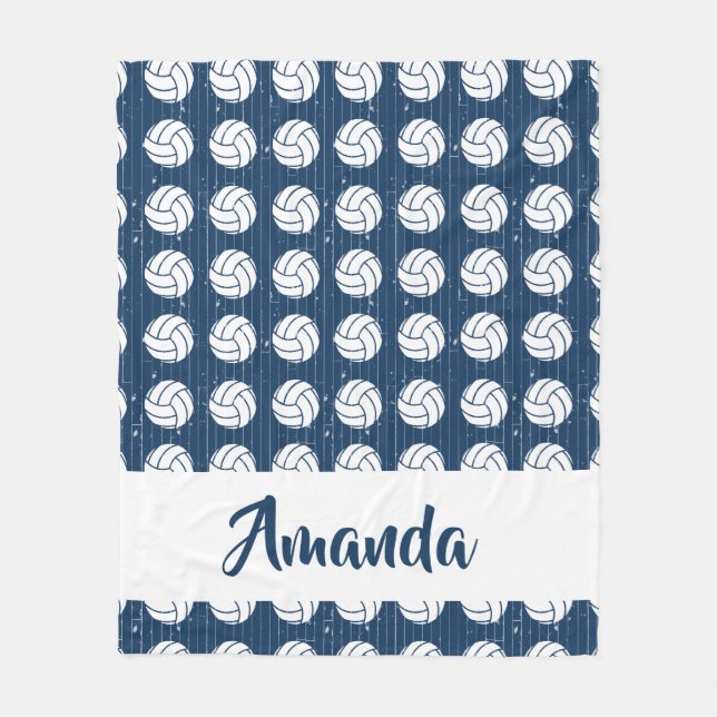 Manta Polar Piso de madera de voleibol azul de la Marina con e (Anverso)