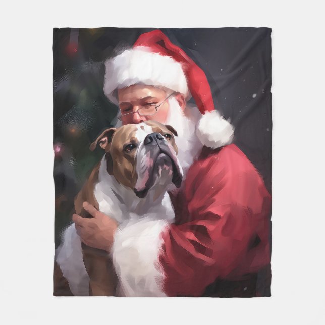 Manta Polar Pitbull Con Navidades Festividades De Santa Claus (Anverso)