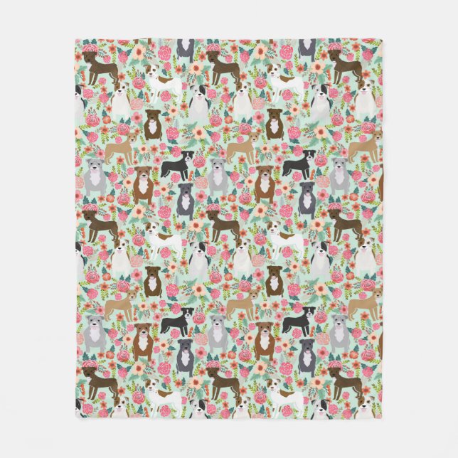 Manta Polar Pitbull Dog Florals (Anverso)