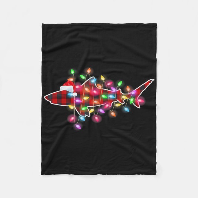 Manta Polar Plaid Buffalo Shark Christmas Pajamas Xmas Lights  (Anverso)