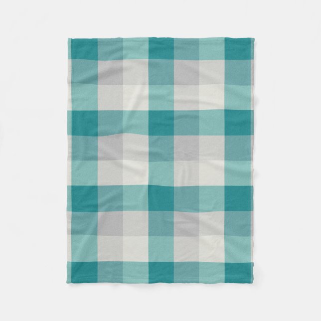 Manta Polar Plaid de turquesa, gris y crema (Anverso)