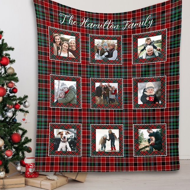 Manta Polar Plaid Family Collage de fotos Navidades Plaid (Holiday Blanket Family Name Christmas Blanket)