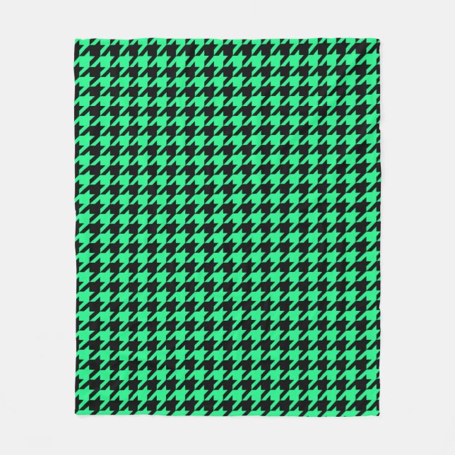 Manta Polar Plaid Houndstooth Negro Verde  (Anverso)