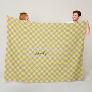 Manta Polar Plaid Moderno a Cuadros Amarillo y Gris