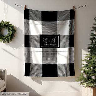 Manta Polar Plaid Moderno y Tendencia en Negro y Blanco para É