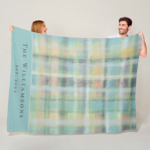Manta Polar Plaid Pastel Personalizado Aquarela Azul Cian Gris