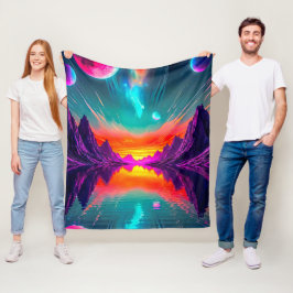Manta Polar Planeta Alien Neon Synthwave Jugador Retro