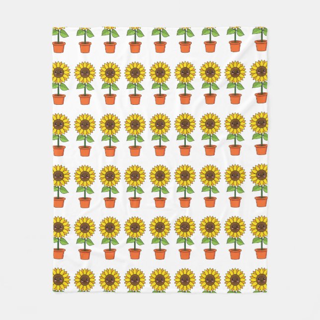 Manta Polar Planta de girasol de Kawaii en una olla (Anverso)