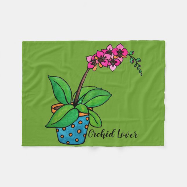 Manta Polar Planta Orquídea De Acuarela En Bella Caca (Frente (Horizontal))