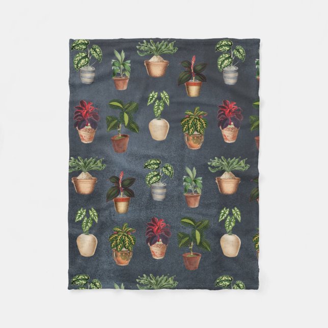 Manta Polar Plantas de acuarela Protegidas Terracotta Pots Rús (Anverso)