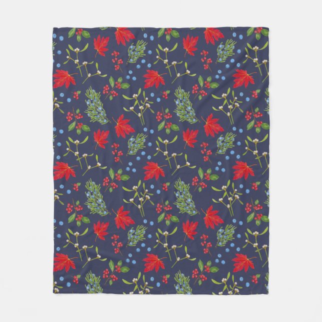 Manta Polar Plantas de Otoño Patrón Botánico Vacacional (Anverso)