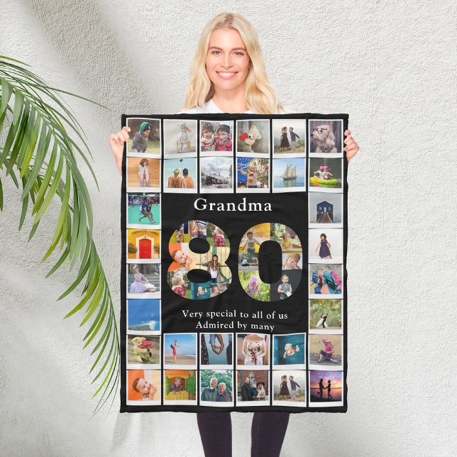 Manta Polar Plantilla fotográfica de cumpleaños número 80 de l (Personalized 80th birthday fleece blanket for grandmother with photo collage template.)