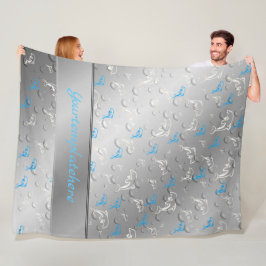 Manta Polar plata, azul, azul, oro, plata, dibujo, pescado,