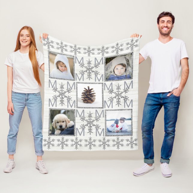 Manta Polar Plata Snowflake Monograma opcional 5 Foto (In situ)