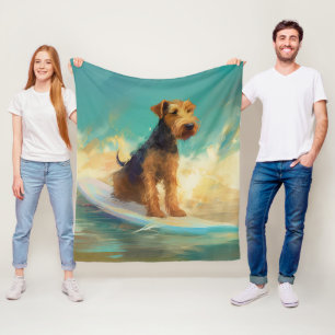 Manta Polar Playa Airedale Surfing Pintura