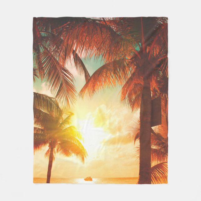 Manta Polar Playa con sombrillas y palmeras (Anverso)