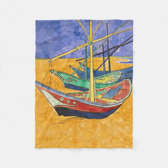 Manta Polar Playa del Impresionismo de los barcos Van Gogh (Anverso)