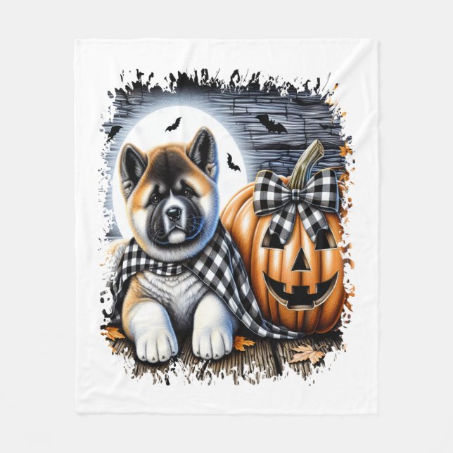 Manta Polar Plaza de Halloween de Perro Akita (Anverso)