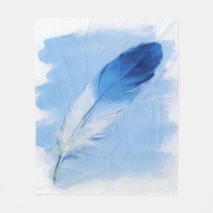 Manta Polar Pluma Azul Cielo Arte Boho Acuarela Minimalista