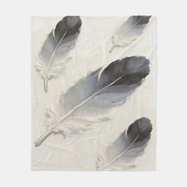 Manta Polar Pluma Gris Suave Estética Moderna Boho (Anverso)