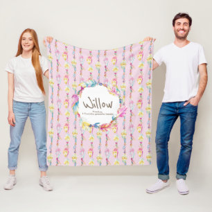 Manta Polar Plumas de boho y cuentas nombre rosado significa