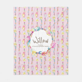 Manta Polar Plumas de boho y cuentas nombre rosado significa