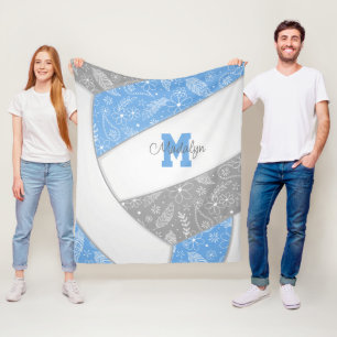 Manta Polar plumas de paisley floral para voleibol gris azul