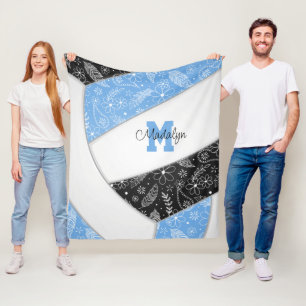 Manta Polar plumas de paisley floral para voleibol negro azul