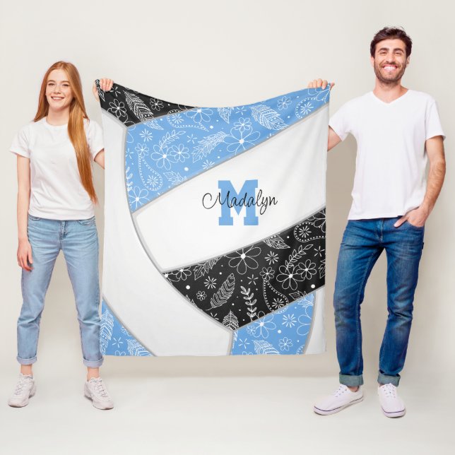 Manta Polar plumas de paisley floral para voleibol negro azul (In situ)