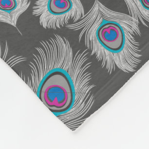 Manta Polar Plumas de pavo real gris y turquesa plateado