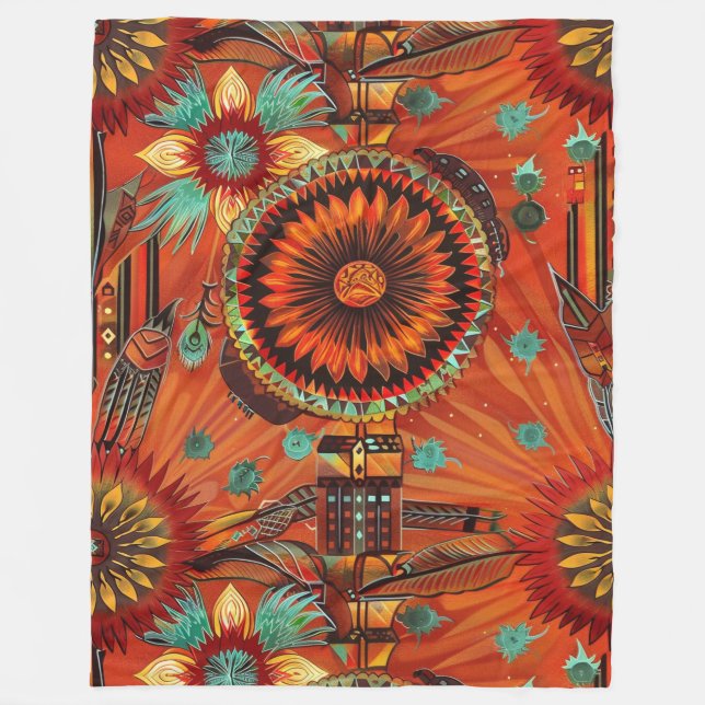 Manta Polar Plush Cyan "Intricate Echoes" Comfort Fleece Blank (Anverso)