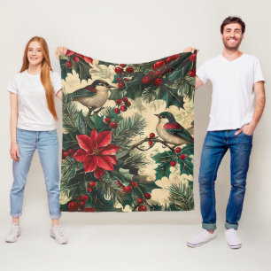 Manta Polar Poinsettia de canto rústico invierno crema botánic
