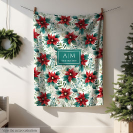 Manta Polar Poinsettia de color rojo profundo personalizado ve