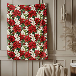 Manta Polar Poinsettia Pattern Blanket Festive Home Favorite