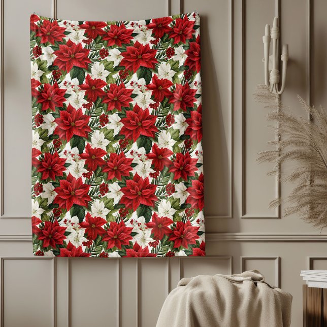 Manta Polar Poinsettia Pattern Blanket Festive Home Favorite (Poinsettia Pattern Blanket Festive Home Favorite)