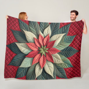 Manta Polar Poinsettia Rojo con Estampado Acolchado