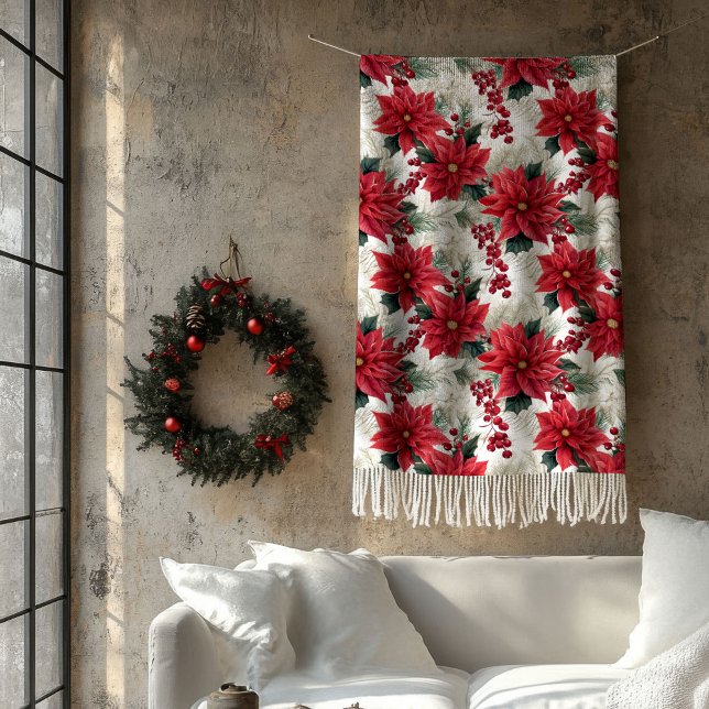 Manta Polar Poinsettia Throw Blanket Classic Yuletide Style (Poinsettia Throw Blanket Classic Yuletide Style)