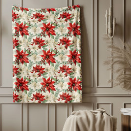 Manta Polar Poinsettia Throw Blanket Traditional Holiday Gift