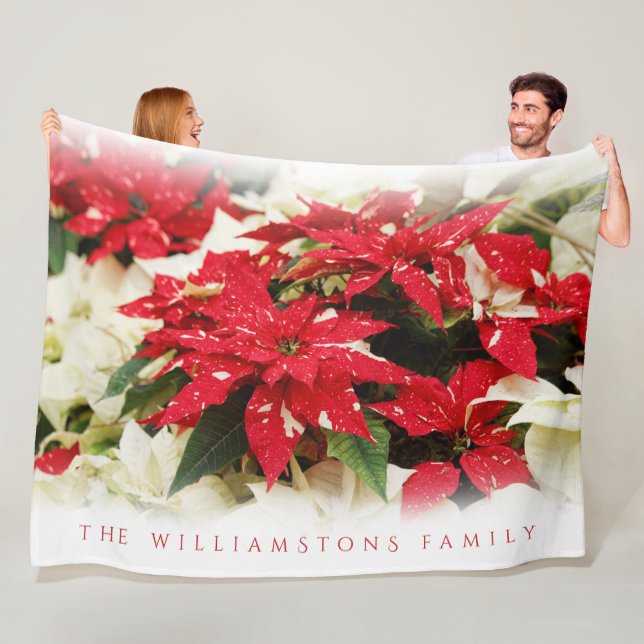 Manta Polar Poinsettias florales blancas rojas festivas (In situ)
