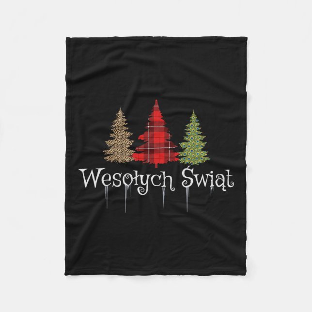 Manta Polar Polaco Feliz Navidad Wesolych Swiat Plaid Trees (Anverso)