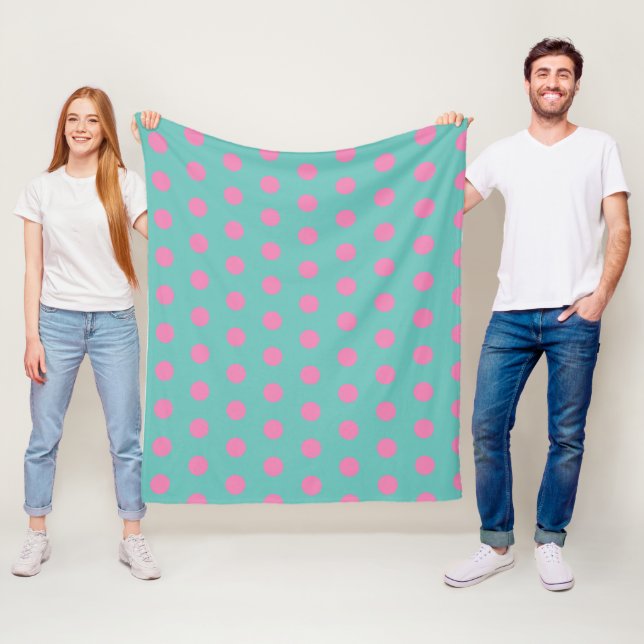 Manta Polar Polka Dot Throw Blanket (Aqua & Pink) (In situ)