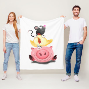 Manta Polar Pollo de cerdo y amigos del ratón Funny Fleece Bla