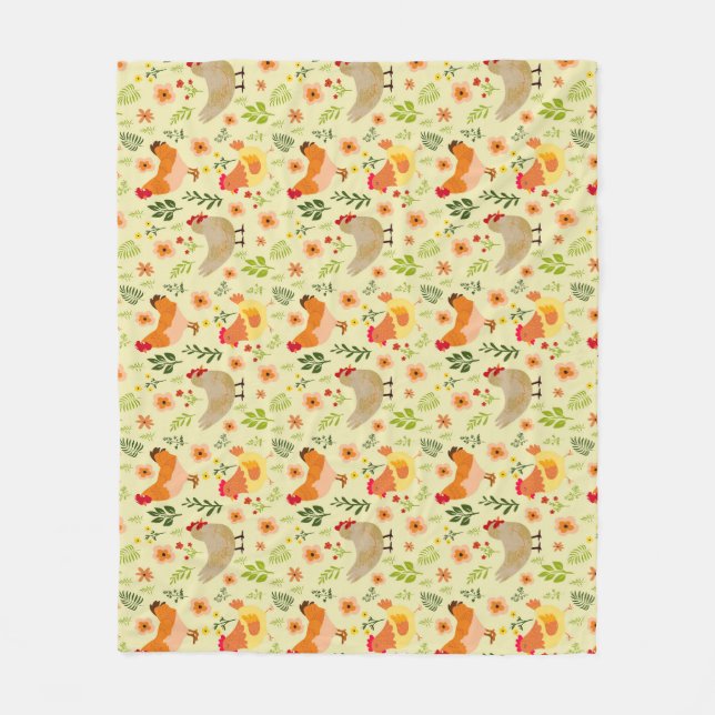 Manta Polar Pollo y patrón floral sin foco (Anverso)