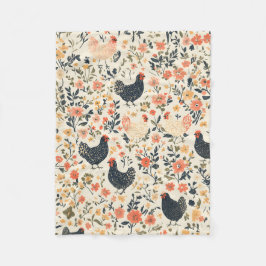 Manta Polar Pollos de granja, gallinas y cabaña de flores
